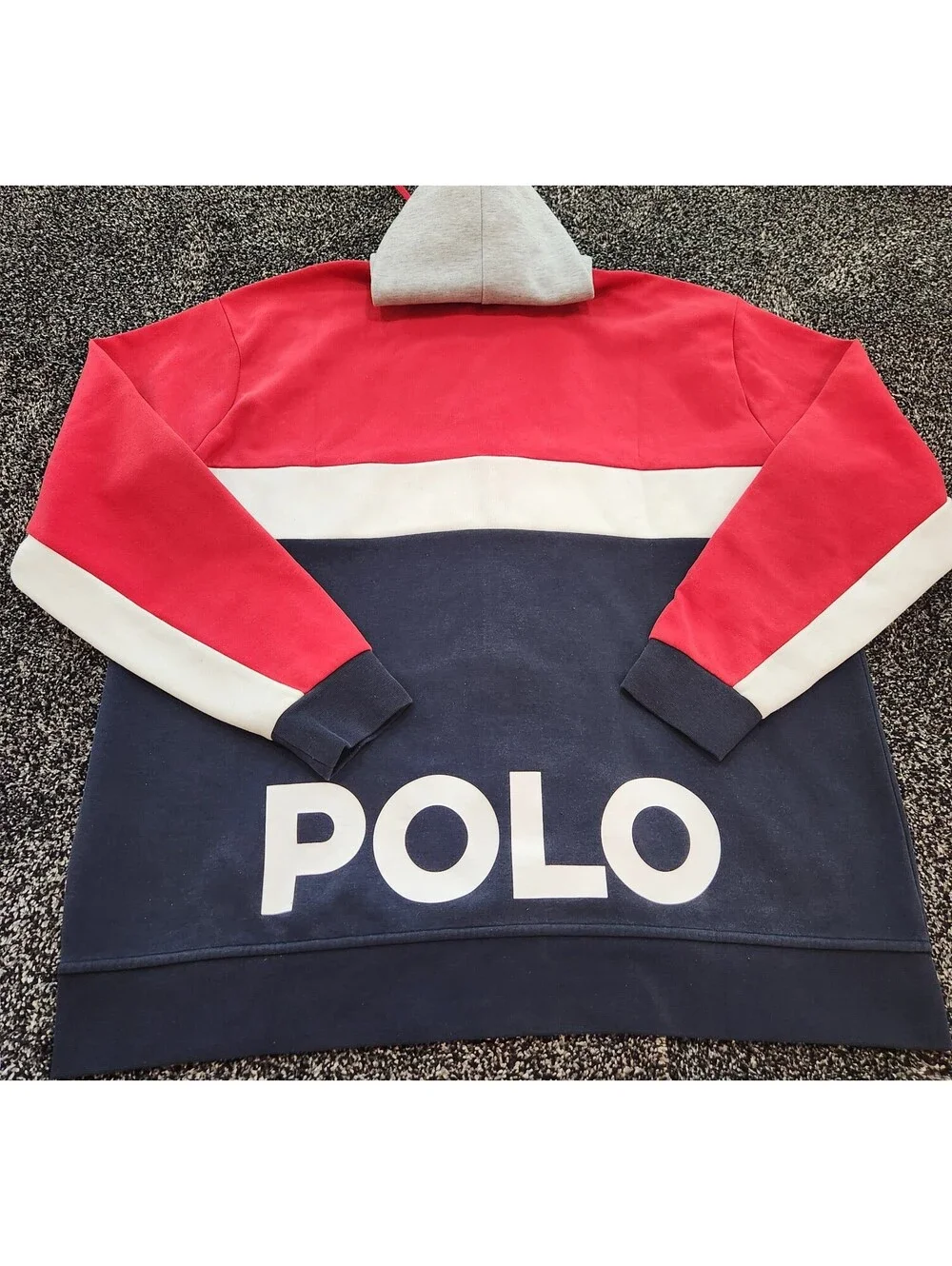 Polo Ralph Lauren Colorblock Hoodie Mens XLT Red Navy Full Zip Flag Shield Tech
